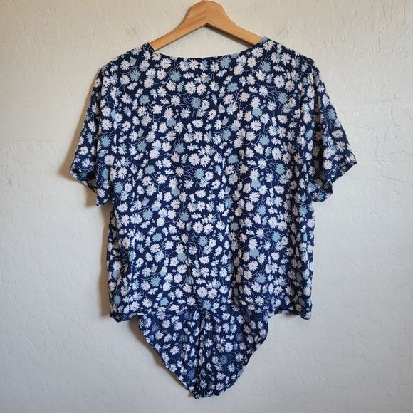 Madewell Novel Tie-Front Top In French Floral Drapey V-Neck Blue Size Women's M - Picture 6 of 9